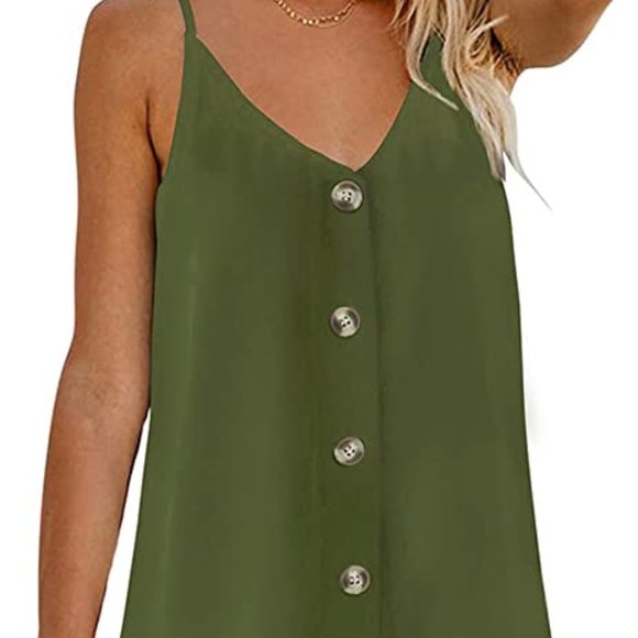 Boutique Dresses & Skirts - Summer Spaghetti Strap Button Down V Neck Sleeveless Casual Mini Dress